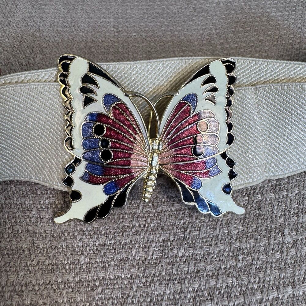 Vintage Stretch Butterfly Buckle Belt Size S Retro Enamel Cinch Fairycore 554